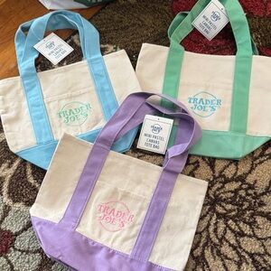 Trader Joe’s Pastel Canvas Tote Trio Purple, Green, Blue (SET OF 3)